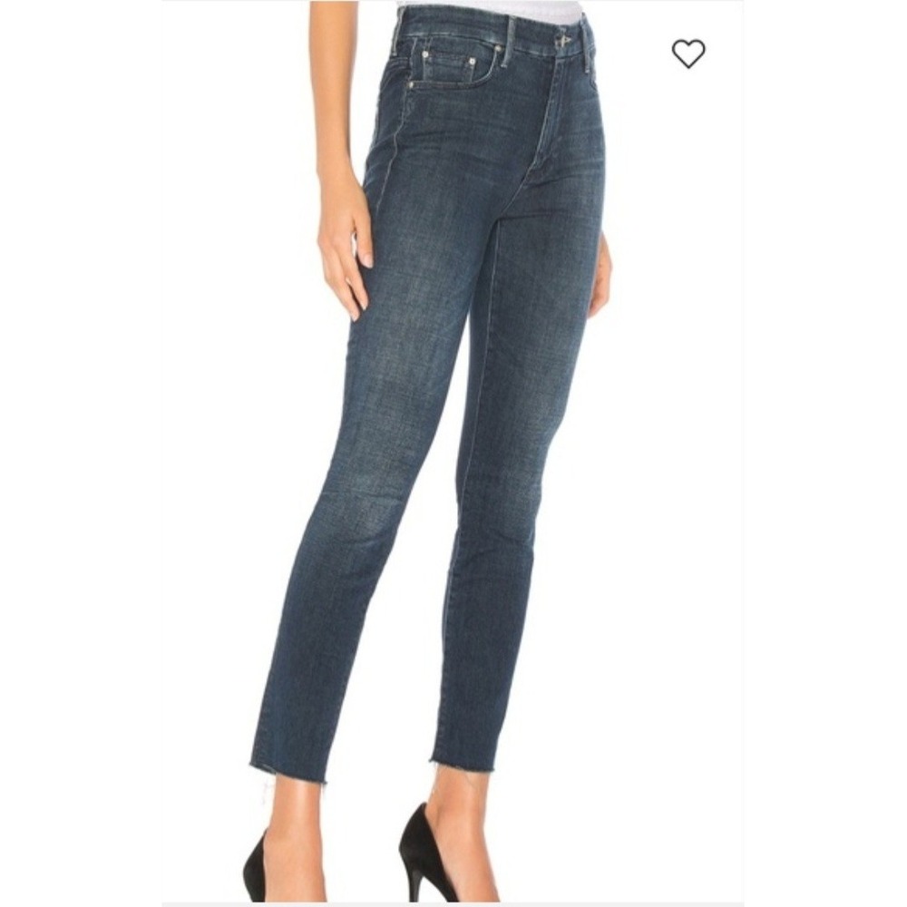 MOTHER High Waisted Looker Ankle Fray Skinny Jeans Blue Last Gall Wash Size 24